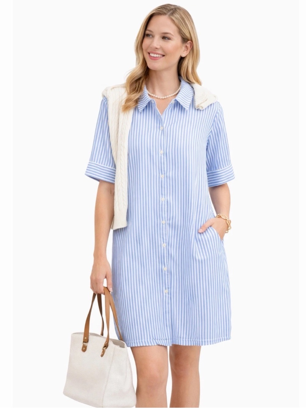 Pomander Place Lillian Blue Stripe Shirt Dress Preppy Coastal - XXL